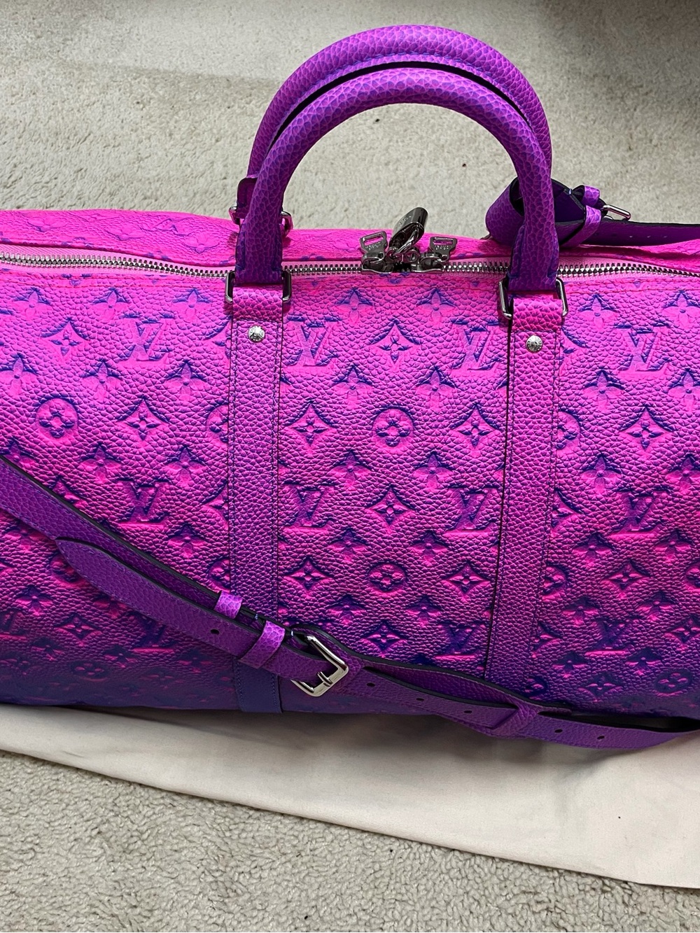 Louis Vuitton Fuchsia and Purple Monogram Keepall Travel Bag - Picture 1 of 15